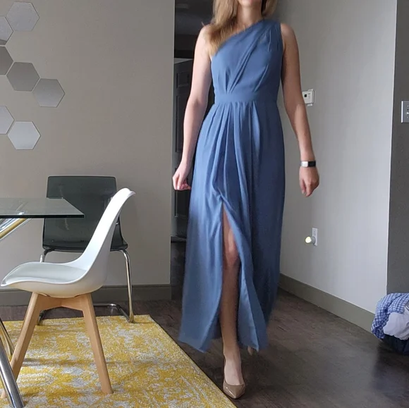 lapis bridesmaid dress Chiffon A-Line Long Bridesmaid Dress with Flutter Sleeves in Pine, Pine / 0 main image 0